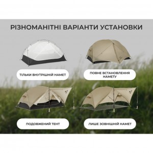 Двомісний намет Naturehike Mongar 2 UL Hiking Tent сірий  (CNK2550WS016)