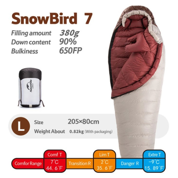 Спальник пуховий Naturehike Snowbird 7 розмір L бежевий (NH20YD001)