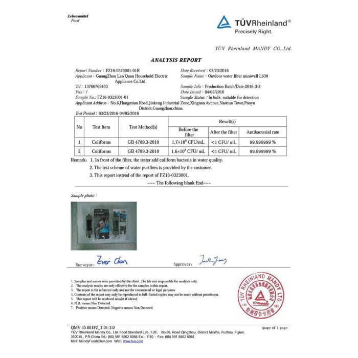 Портативний похідний фільтр для води Miniwell L630 ресурс 2000 л (Оригінал, оновлена версія)