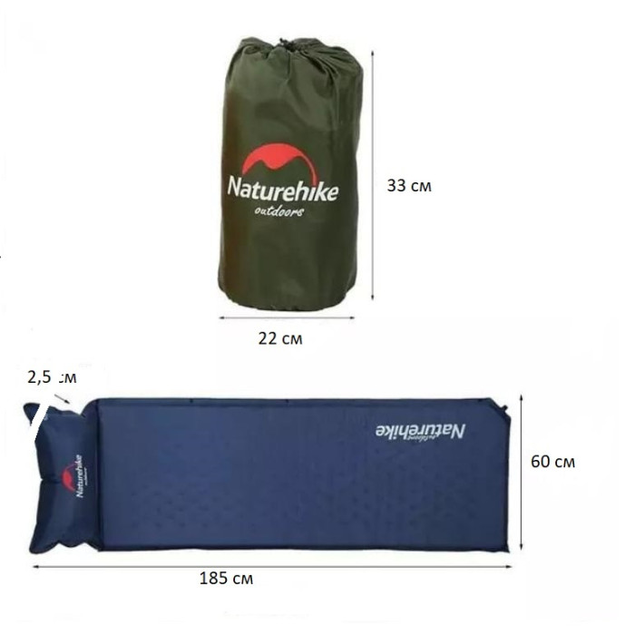 Килимок самонадувний Naturehike розмір 185 x 60 см блакитий (NH15Q002-D)