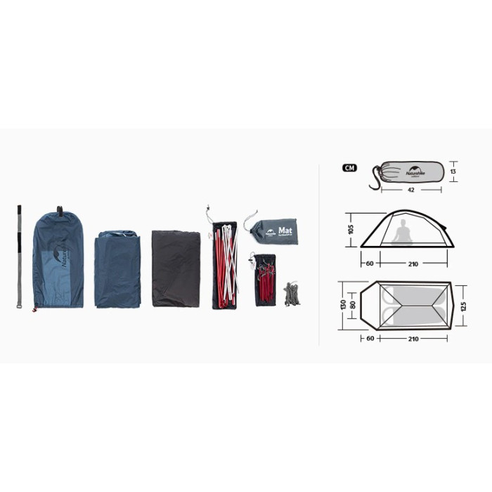 Двомісний намет Naturehike Cloud UP 2 20D нейлон синій (NH17T001-T)