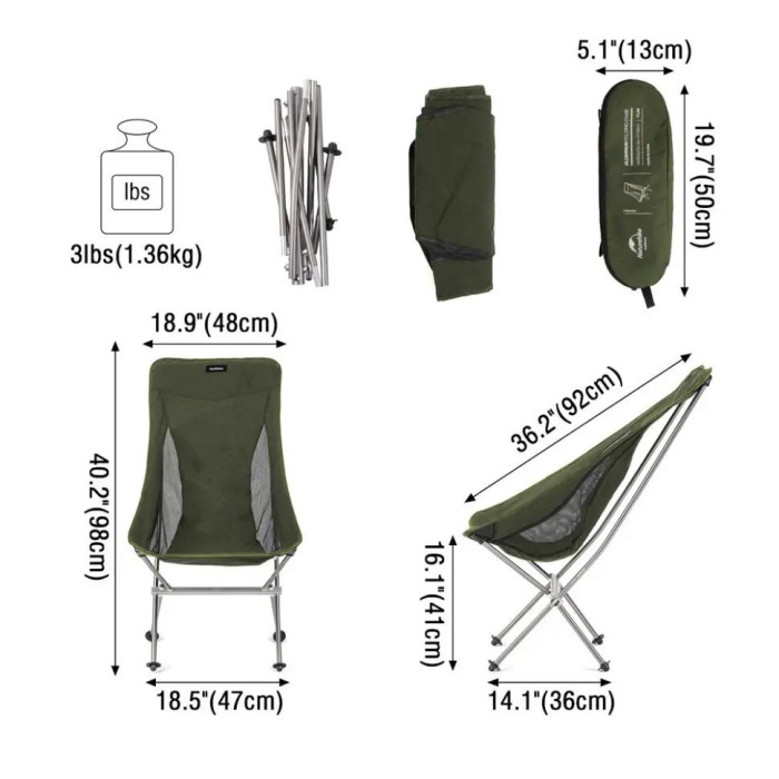 Розкладне крісло Naturehike YL06 зелене (NH18Y060-Z)