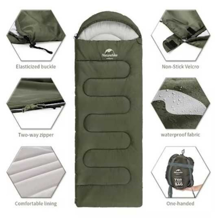 Спальний мішок Naturehike Y150L зелений лівий (NH21MSD08)