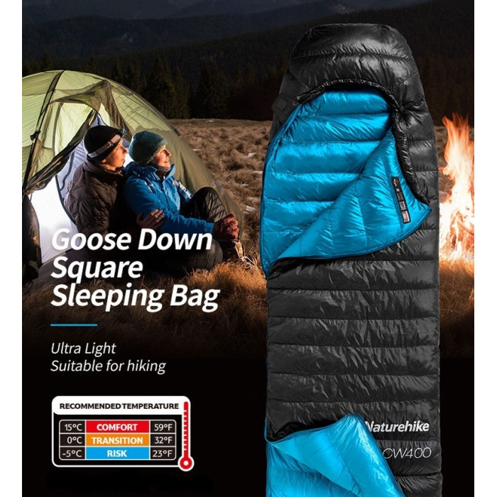Спальник пуховий Naturehike CW400 розмір L, чорний (NH18C400-D)