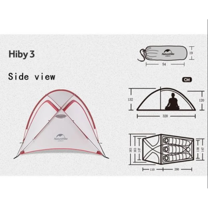 Тримісний намет Naturehike Hiby 20D нейлон сірий (NH18К240-Р)