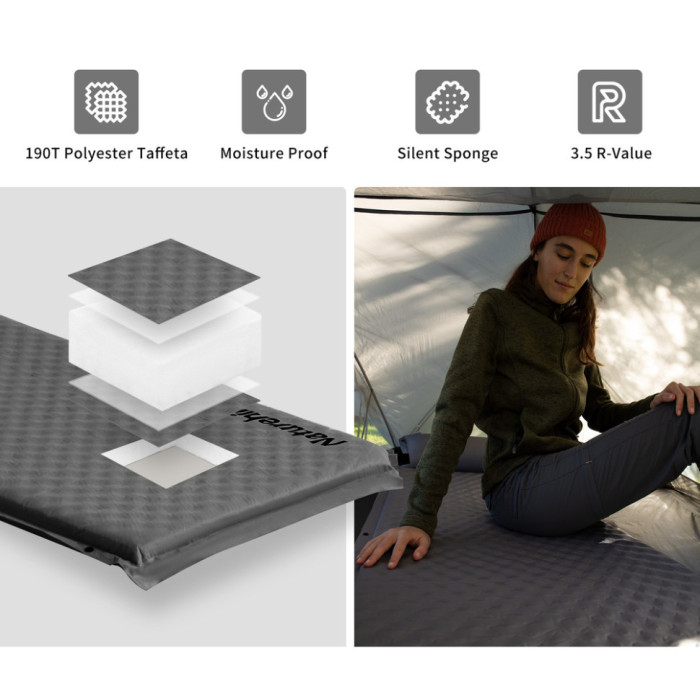 Килимок самонадувний одномісний з подушкою Naturehike CNK2300DZ014, 60мм, графіт