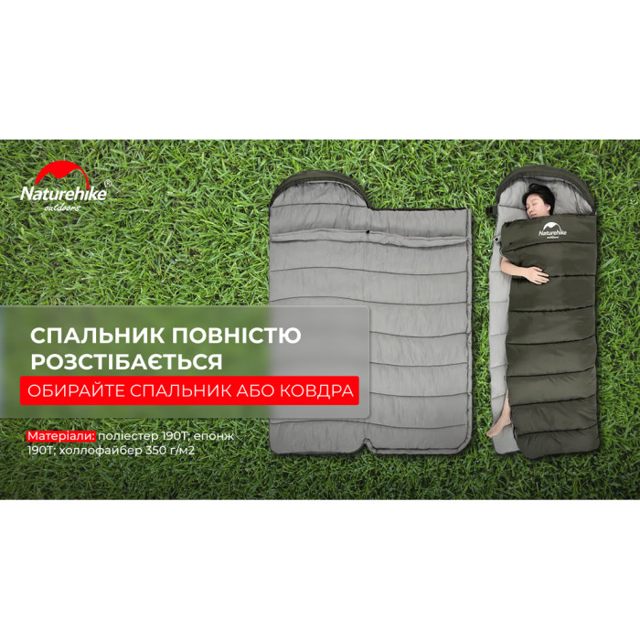 Спальник з капюшоном Naturehike U350 NH20MSD07, (1°C), правий, коричневий