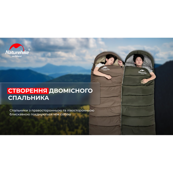 Спальник з капюшоном Naturehike U350 NH20MSD07, (1°C), лівий, зелений