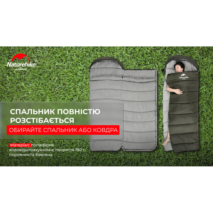 Спальник з капюшоном Naturehike U350S NH20MSD07, (-3°C), лівий, темно-зелений