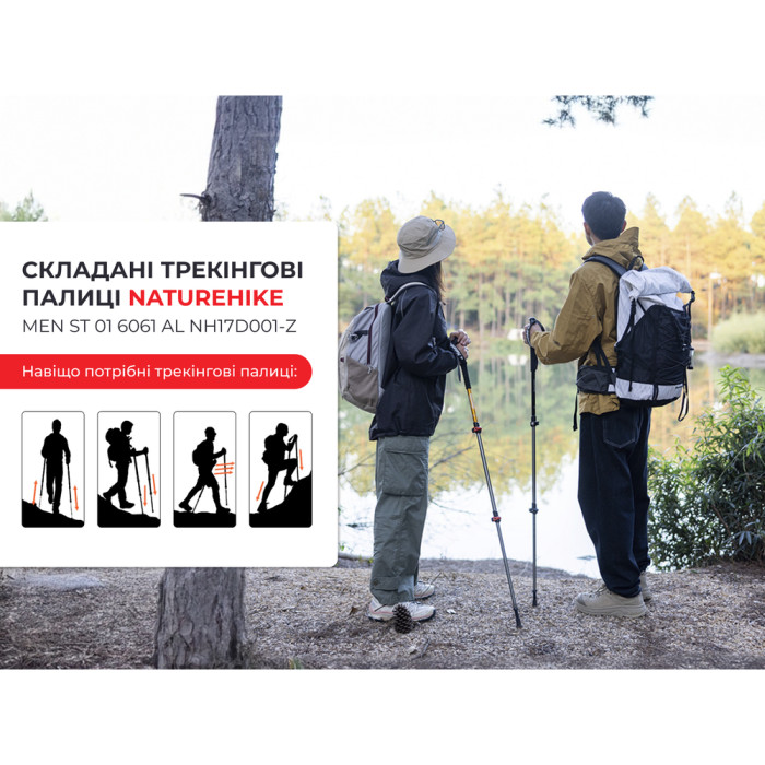 Трекінгова палиця 3-сек. Naturehike Men ST 01 6061 AL NH17D001-Z, алюміній, золотиста