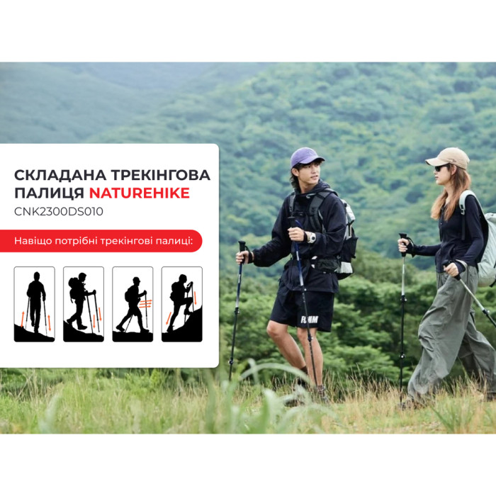 Трекінгова палиця Naturehike CNK2300DS010, 135 см, блакитна
