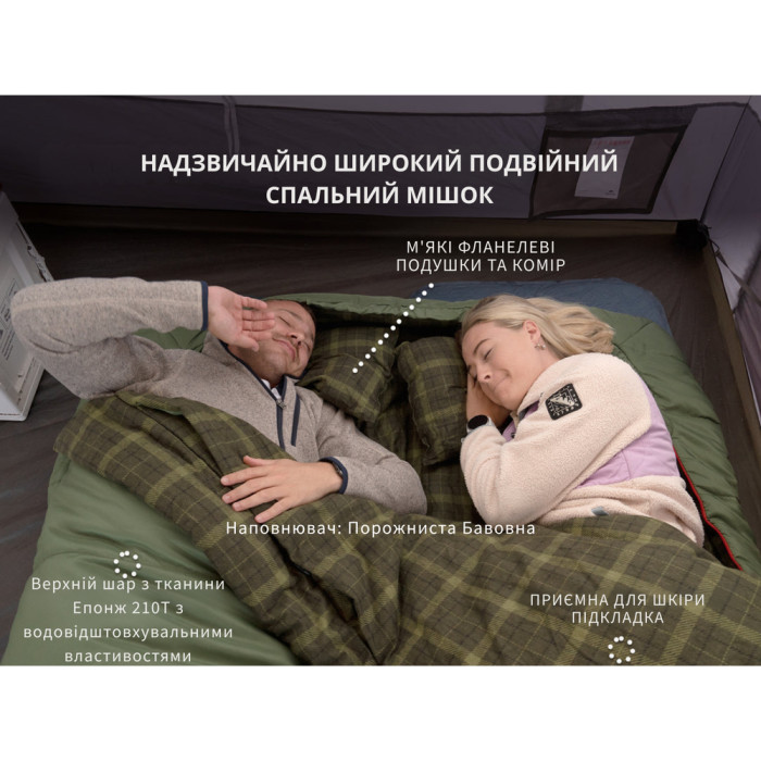 Спальний мішок двомісний із подушками Naturehike CNK2350WS019, зелений