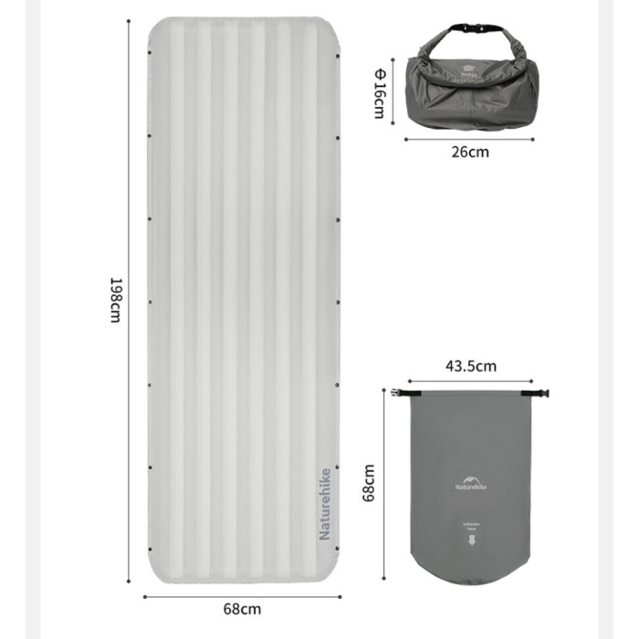 Матрац туристичний надувний одномісний Naturehike CNK2450WS034, 198х68х9.5 см, коричневий, для кемпінгу із мішком для надування
