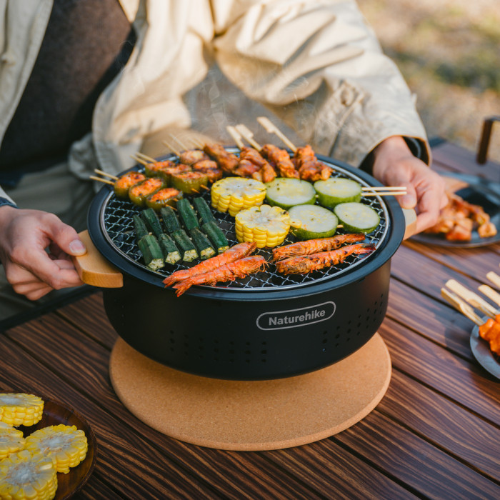 Настільна кругла піч із решіткою гриль Naturehike CNK2550CF010, 36*32.6*12 см, хромоване залізо