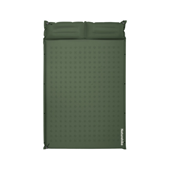 Матрац туристичний із подушкою, самонадувний двомісний Naturehike CNK2550WS025, вологостійкий, 200 х 130 х 6 см, зелений