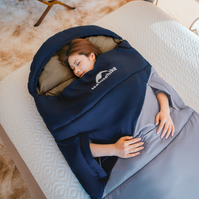 Спальник з капюшоном Naturehike Sunny Day PL02 U250 CNK2550WS028, (8,5°C), лівий, блакитно-синій