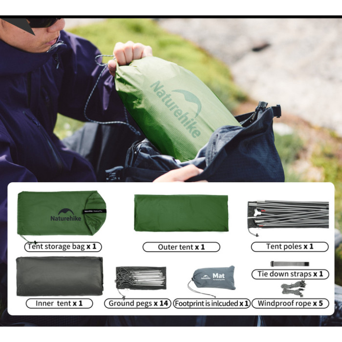 Двомісний намет Naturehike Cloud Up Pro, темно-зелений CNK2350WS020