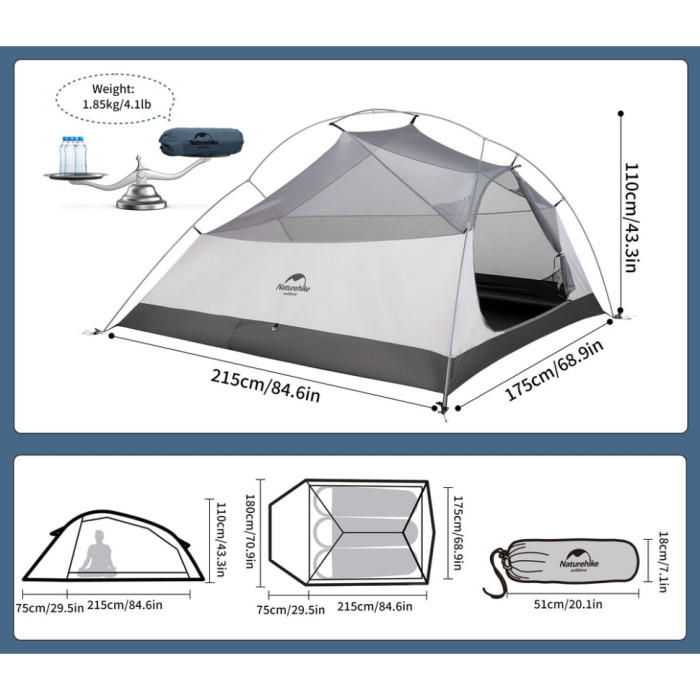 Тримісний намет Naturehike Cloud Up 3 UL, темно-синій NH18T030-T-T