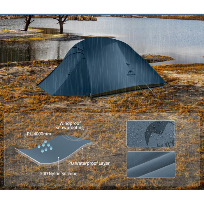 Тримісний намет Naturehike Cloud Up 3 UL, темно-синій NH18T030-T-T