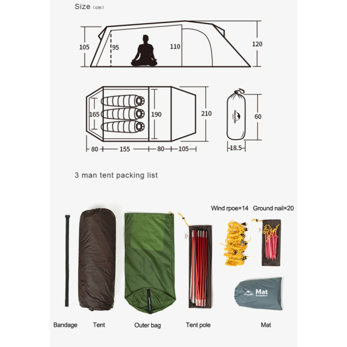Тримісний намет Naturehike Opalus UL, зелений NH17L001-L