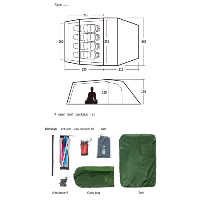 Тримісний намет Naturehike Opalus UL, зелений NH17L001-L