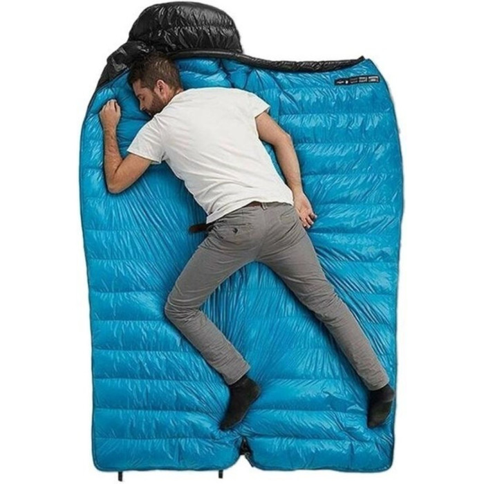 Спальник з натуральним пухом Naturehike CW400 NH18C400-D, p-р M, чорно-блакитний