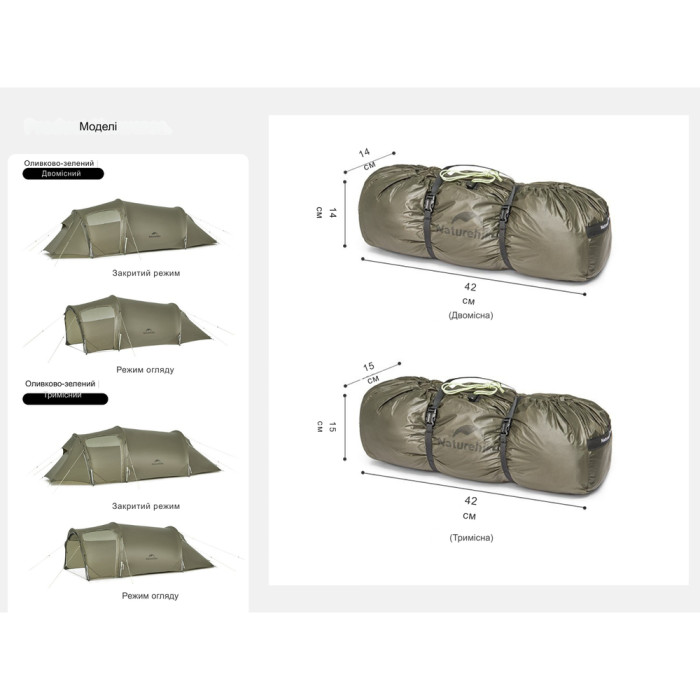Тримісний намет Naturehike Opalus UL, темно-зелений CNK2450WS036