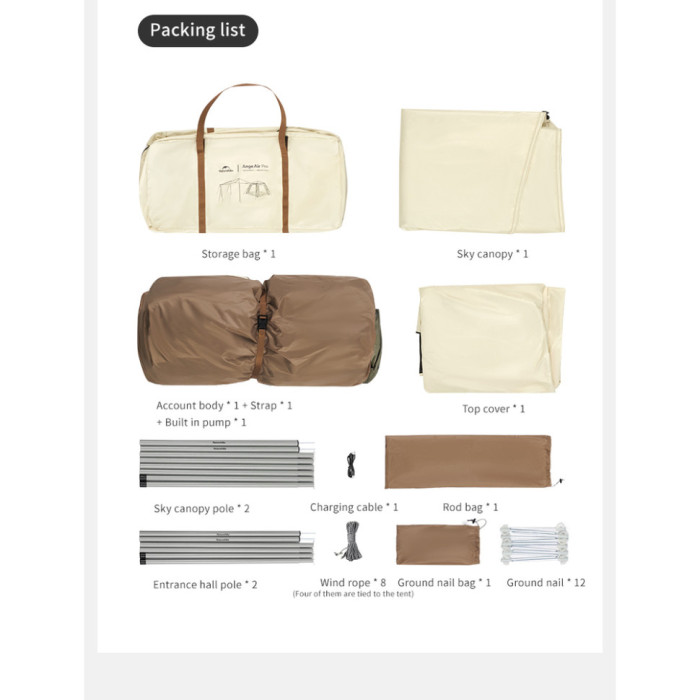 Чотиримісний намет Naturehike Ango автоматичний, надувний із тентом, коричневий CNK2550WS017