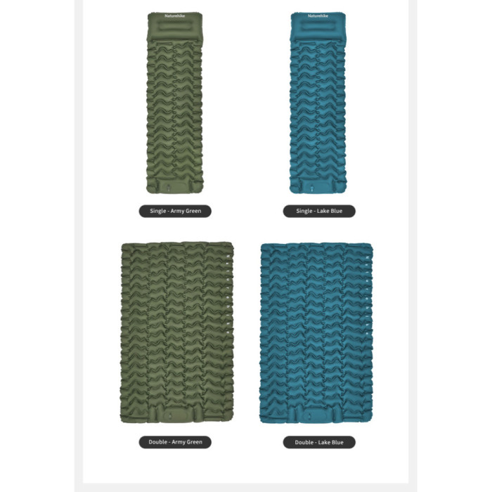Матрац туристичний надувний двомісний Naturehike CNK2550WS019, 200х125х6.5 см, синій із вбудованою помпою для надування