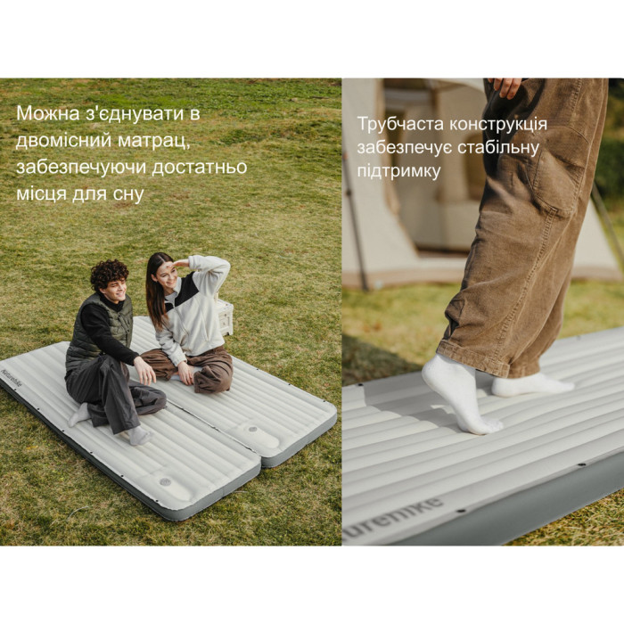 Матрац туристичний надувний одномісний Naturehike CNK2450WS035, 198х68х9.5 см, білий із вбудованою помпою для надування