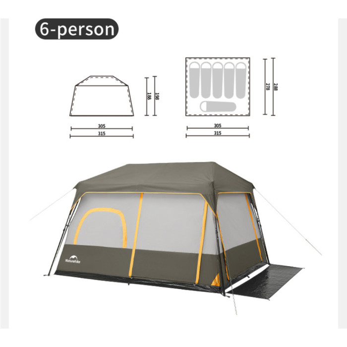 Шестимісний намет Naturehike Cape 8.4 з швидким розкриттям, сіро-коричневий CNK2450WS050