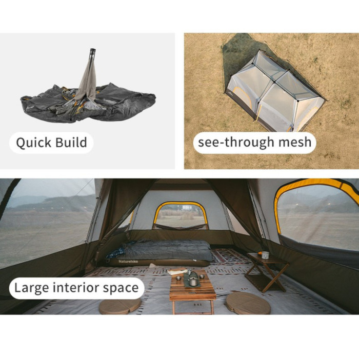 Восьмимісний намет Naturehike Cape 13.1 CNK2450WS050 з швидким розкриттям, сіро-коричневий